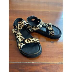 ALL BLACK Leopard Calf Hair Platform Sandals Chunky Comfort Shoes 9